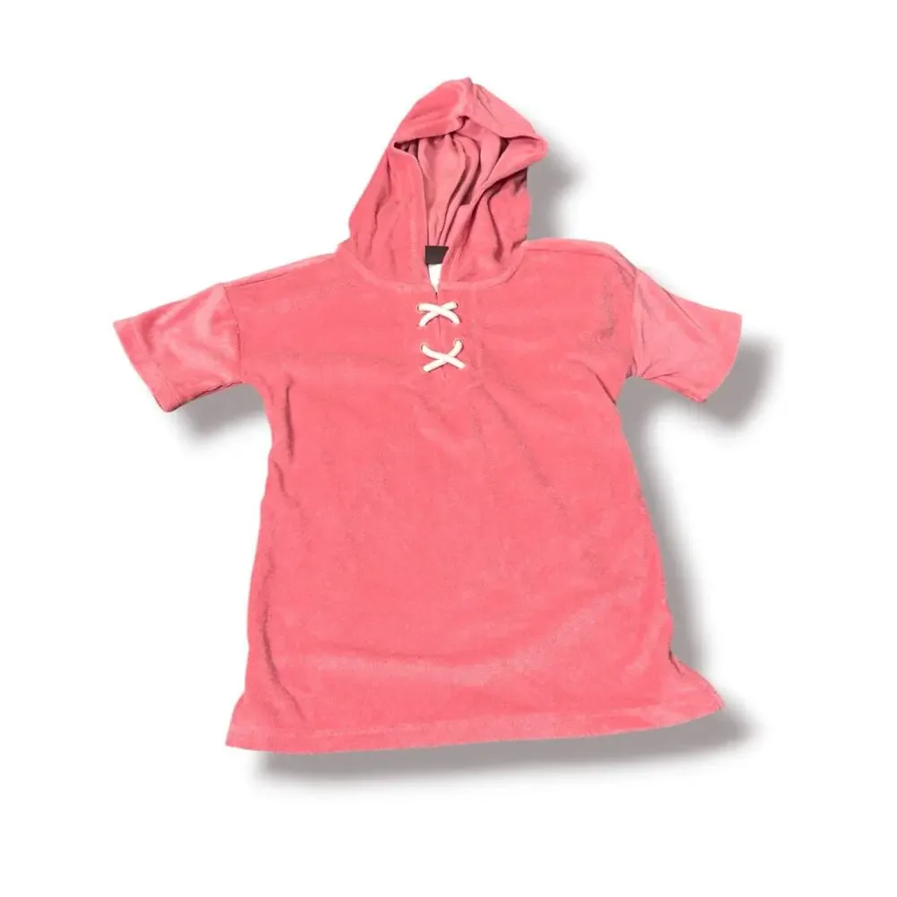 Tea Collection Pink Terry Cloth Hooded Cover Up Beach Dress Size 5 New Vacation
